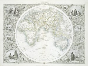 Itäinen pallonpuolisko, John Tallis und Co.:n, New Yorkin ja Lontoon, 1850-luvulla julkaisemasta World Maps -sarjasta