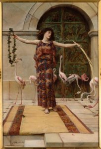 J.R.Waguelin, Frau mit Rosaflamingos / Gemälde, 1885