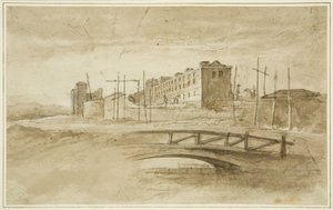 Uusi tavoite rakenteilla Harford Bridgeltä katsottuna, n. 1820 (kynä ja akvarelli paperilla)