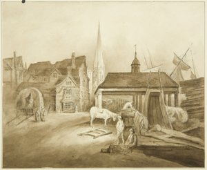 King Streetin koillispää, jossa näkyy Welsh Market (piirustus, akvarelli)