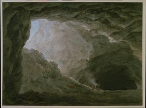 Grotto in the Campagna (akvarelli paperille) tekijältä John Robert Cozens