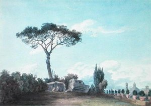 Colonnan palatsin puutarhoissa, Roomassa (akvarelli paperille) tekijältä John Robert Cozens