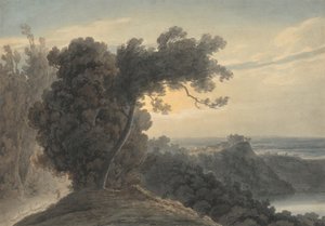 Albano-järvi ja Castel Gandolfo tekijältä John Robert Cozens