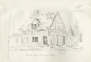 Stafford - Old Cottage in the Foregate: kynä- ja mustepiirustus tekijältä John Robert Fernyhough