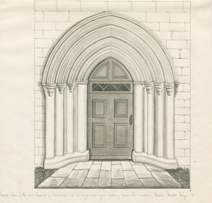 Uttoxeter Church - South Door: kynä- ja pesupiirustus ja [?1800-luvun puoliväli] (piirustus) tekijältä John Robert Fernyhough