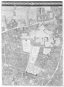Moorfieldsin ja Hoxtonin kartta Lontoossa, 1746