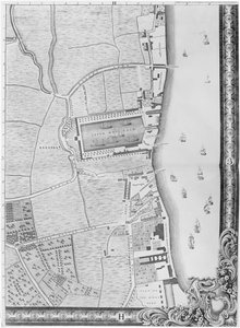 Kartta Lower Rotherhithe Docksista, Lontoo, 1746 (kaiverrus) tekijältä John Rocque