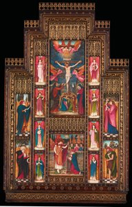 Suunnittelu Firenzen Pyhän Kolminaisuuden kirkon reredoihin goottilaisessa herätyskehyksessä Firenzen Berninistä tekijältä John Roddam Spencer Stanhope