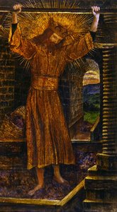 Viinipuristin, noin 1860 (vesiväri, guassi ja kultamaali paperille). tekijältä John Roddam Spencer Stanhope
