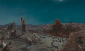 Daavid, tuleva Israelin kuningas, paimenena Betlehemissä tekijältä John Rogers Herbert