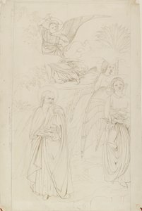 Benozzo Gozzolin piirros Abrahamin eroamisesta enkeleistä, 1845 tekijältä John Ruskin
