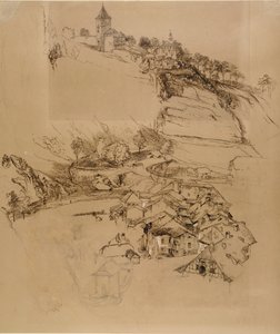 Fribourg, Sveitsi: Kynäluonnos, heinä tai elo-syyskuu 1856 tekijältä John Ruskin