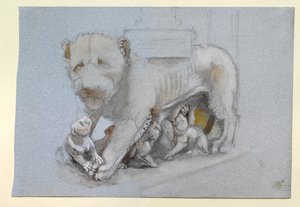 Luonnos leijonasta ja pennuista Nicola Pisanon Sienan saarnatuolista, kesäkuu 1870 tekijältä John Ruskin
