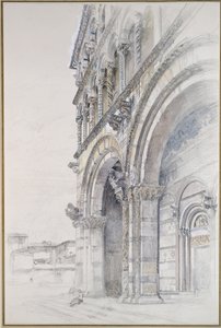 Duomo of San Martino, Lucca, heinä-elokuu 1874 (grafiitti, akvarelli ja vartaloväri paperilla, joitain viivoja hallittuna)