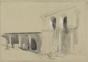 Torcellon suuri aukio, 1850 (kynä, muste ja pesu grafiitilla guassilla ruskealla kudospaperilla) tekijältä John Ruskin