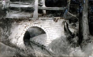 Pieni tiilisilta (muste pesulla paperille) tekijältä John Ruskin