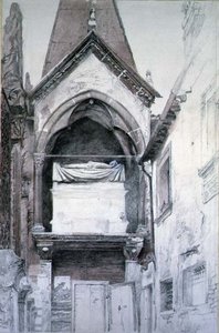 Cangrande I:n hauta, Santa Maria Antica, Verona (kynä & akvarelli paperille) tekijältä John Ruskin