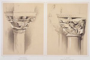 Torcello, laivan pilarin ja Pyhän Markuksen pääkaupunki, pääkaupunki Central Porchista, John Ruskinin teoksesta "Esimerkkejä Venetsian arkkitehtuurista", kaiverrus G. Rosenthal, 1851 tekijältä John Ruskin