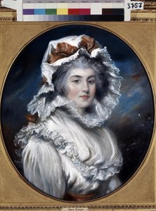 Muotokuva nuoresta naisesta, jolla on korkki (Muotokuva tytöstä korkkiin). John Russellin (1745-1806) piirustus. Pastelli paperille, 1700-luvun toinen puoli. 1700-luvun englantilaista taidetta. Eremitaaši, Pietari. tekijältä John Russel
