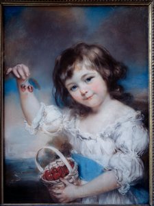 Muotokuva pienestä tytöstä kirsikkakorissa John Russelin (1745-1806) maalaus 1800-luku