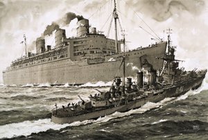 Queen Mary törmää risteilijään Curacoa. tekijältä John S. Smith