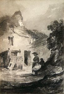 Dolgellyn vanha mökki (kynä ja harmaa pesu paperille) tekijältä John Sell Cotman
