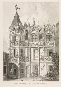 Normandian arkkitehtuuriset muinaiset esineet (Vol. II), Pl. 64: Talo Place de la Pucellessa, Rouenissa tekijältä John Sell Cotman