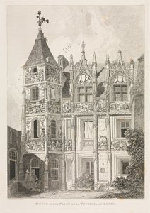 Normandian arkkitehtuuriset muinaisaineet, Voi. II, Pl. 64: Talo Place de la Pucellessa, Rouenissa, tekijältä John Sell Cotman