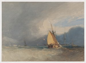 Veneitä rannikon edustalla, myrsky lähestyy tekijältä John Sell Cotman