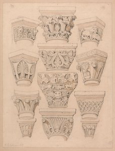 Capitals St. Georges de Bochervillen luostarikirkossa, lähellä Rouenia, Normandiassa. tekijältä John Sell Cotman
