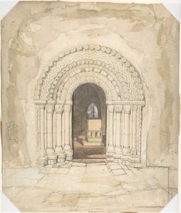 Heckinghamin kirkon oviaukko tekijältä John Sell Cotman