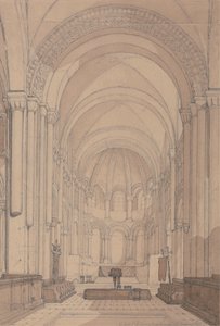 East End of the Abbey Church of Saint Georges de Bocherville, lähellä Rouenia, Normandiassa tekijältä John Sell Cotman