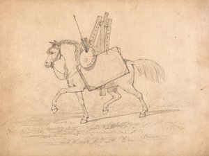 Hevonen täynnä taiteilijan tarvikkeita tekijältä John Sell Cotman