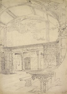 Suuren salin sisätilat, Little Moreton Hall, Cheshire tekijältä John Sell Cotman