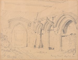 Yarmouthin luostarin raunioiden sisätilat tekijältä John Sell Cotman