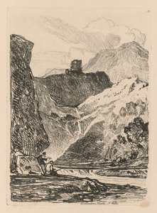 Liber Studiorum: Plate 12, Dolbadern Castle, Llanberris Lake, North Wales, 1838. tekijältä John Sell Cotman