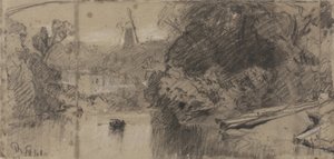 Jokimaisema, luultavasti Thorpen lähellä, Norfolkissa. tekijältä John Sell Cotman
