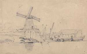 Joki ja tuulimylly tekijältä John Sell Cotman