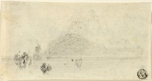 Luonnos Mont Saint Michelistä (recto); Rakennukset veden äärellä (käänteinen) tekijältä John Sell Cotman