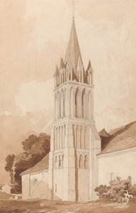 Kaakkoisnäkymä Ifsin kirkosta, lähellä Caenia, Normandia. tekijältä John Sell Cotman
