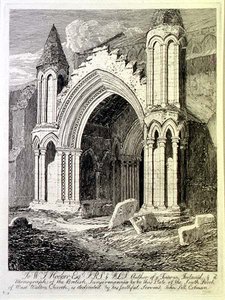 The South Porch of West Walton Church, levy 33 julkaisusta "Antiquities of Norfolk", pub. kirjoittanut Cotman tekijältä John Sell Cotman