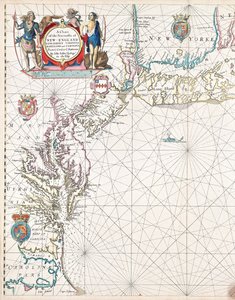 Kartta Uuden Englannin, New Jerseyn, Virginian, Marylandin ja Carolinan merirannikoista Cape Codista Cape Hatterasiin.