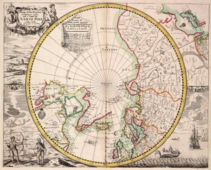 Napapiirikartta, jossa on napapiiri, noin 1680 (värillinen kaiverrus).