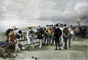 Armada näköpiirissä, Plymouthin kuokka, 1880, 1911 tekijältä John Seymour Lucas