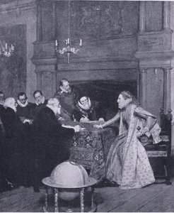 "Espanjan kuninkaan laivasto on ulkomailla", Waverley Book Companyn julkaisemasta Cassells History of the British Peoplesta, noin 1950-luku (litho) tekijältä John Seymour Lucas