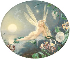 Lehdellä lepäävä keiju, n. 1860