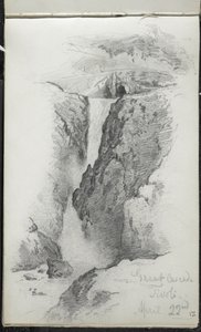 Great Cascade, Tivoli, Italia, 22. huhtikuuta 1869 (grafiitti luonnonvalkoiselle kudospaperille) tekijältä John Singer Sargent