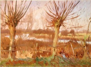 Maisema puiden kanssa, Calcot-on-the-Thames, n. 1888 (öljy kankaalle) tekijältä John Singer Sargent