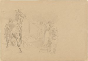 Mies vetää hevosta talliin, 1918. tekijältä John Singer Sargent
