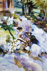 Rushing Brook, noin 1904-11 (wc, guassi ja grafiitti luonnonvalkoiselle paperiarkille). tekijältä John Singer Sargent